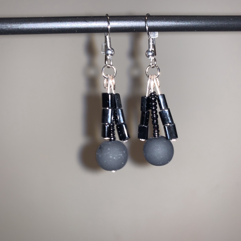 Black Dangly Beaded Earrings
